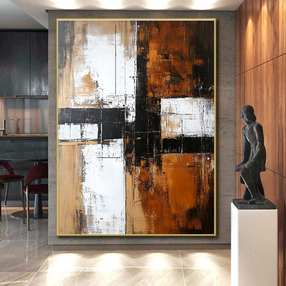 Brown Black White Abstract Painting with Textured Layers WINK672