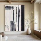 Black and White Textured Vertical Strokes Abstract Painting for Contemporary Entrances HENG367