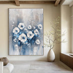 White and Blue Floral Abstract - Textured Botanical Abstract Art GAB0466