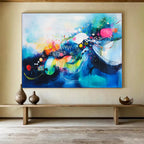 Blue - themed Colorful Abstract with Whimsical Elements Abstract Painting ABS383