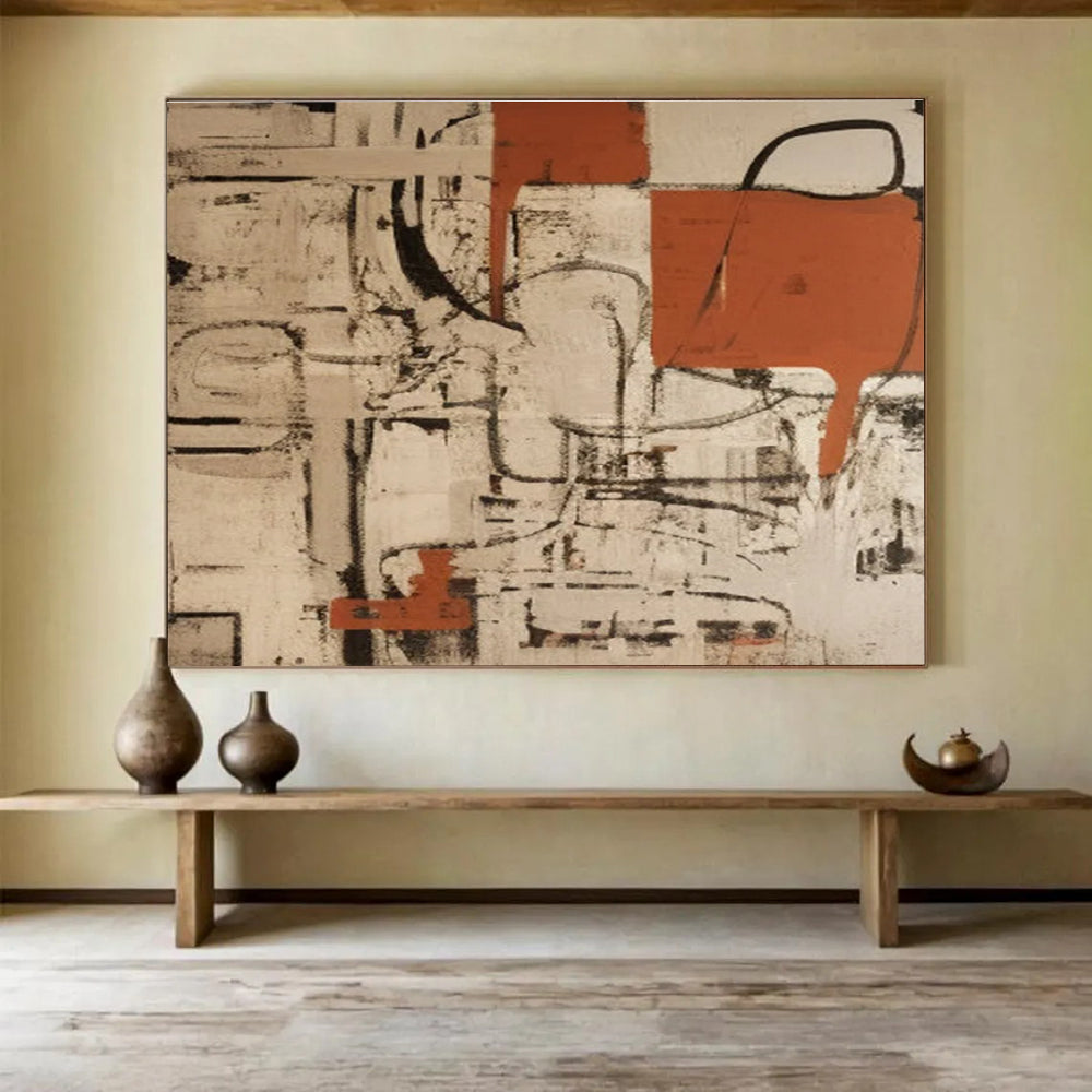 Red - Grey Abstract Painting for Bold Statements YHT098