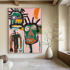 Two Abstract Tribal Faces Painting for Bohemian - Style Salons HENG106