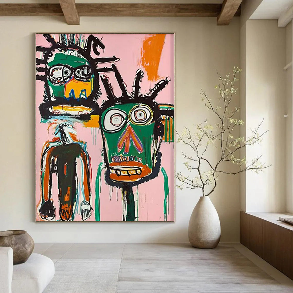 Two Abstract Tribal Faces Painting for Bohemian - Style Salons HENG106