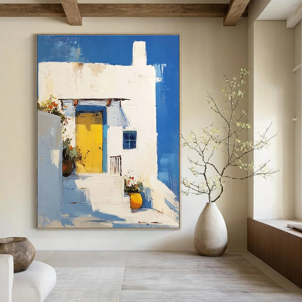 Mediterranean House Scene - Vibrant Architectural Abstract Painting GAB0410