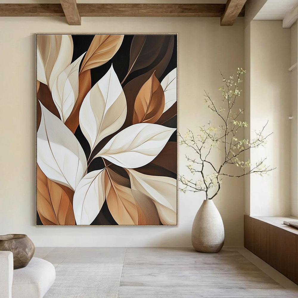 Neutral - Toned Leaves Abstract Painting for Minimalist Living Spaces GAB0832
