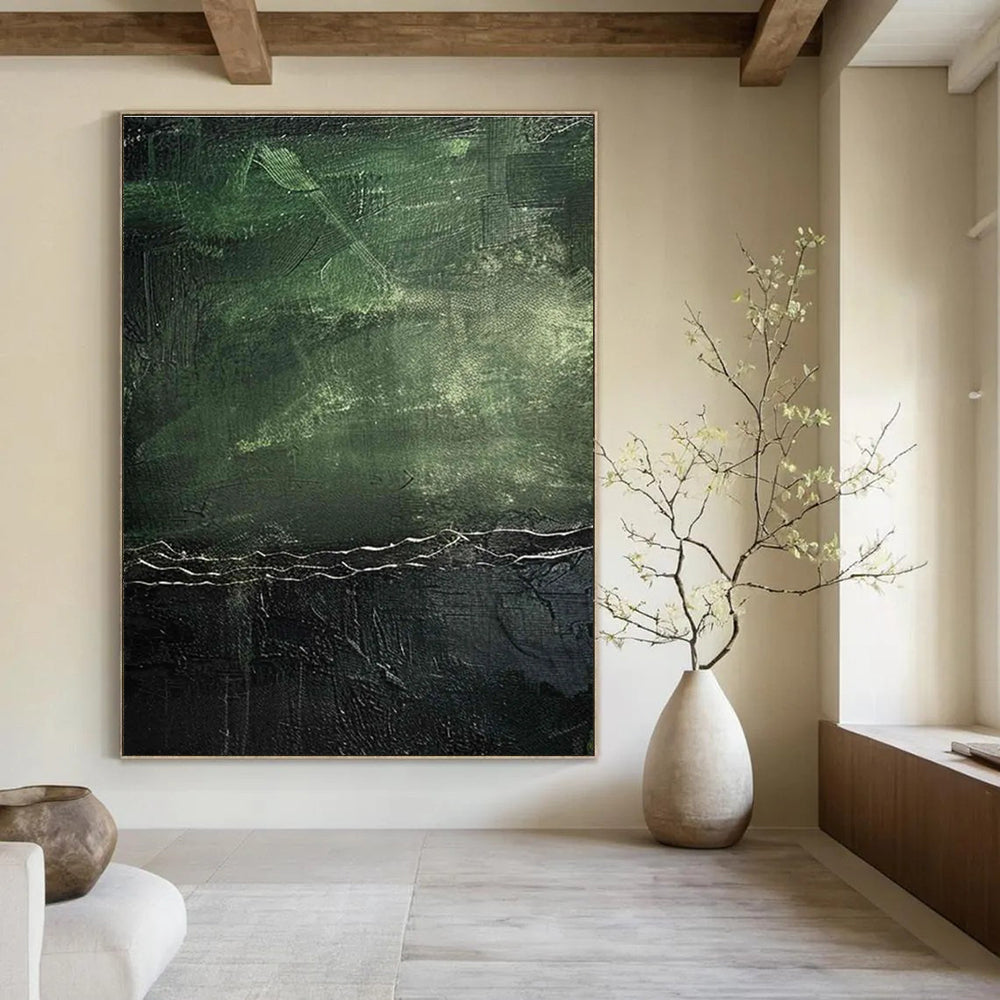 Dark Green Textured Abstract Painting for Sophisticated Lounges HENG493