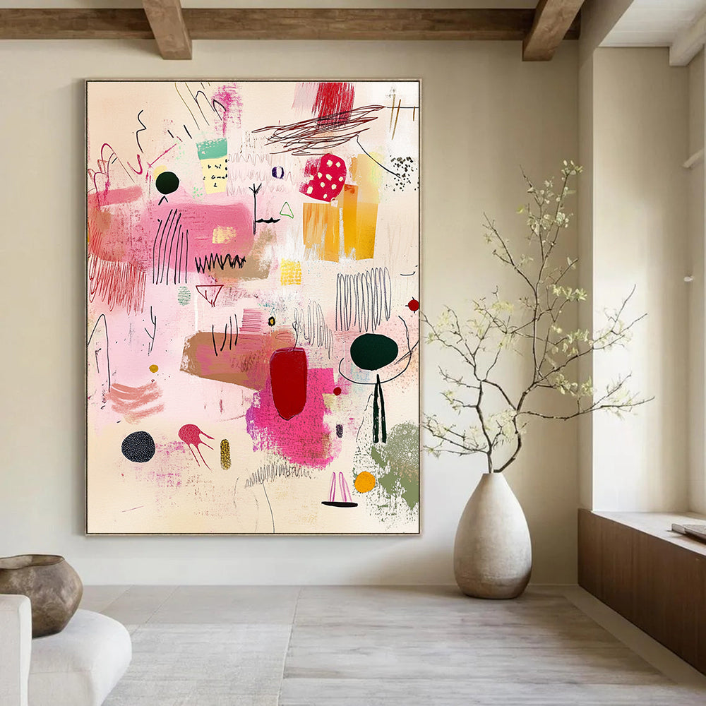 Playful Pink Doodles Whimsical Sketch Abstract Painting GAB0248