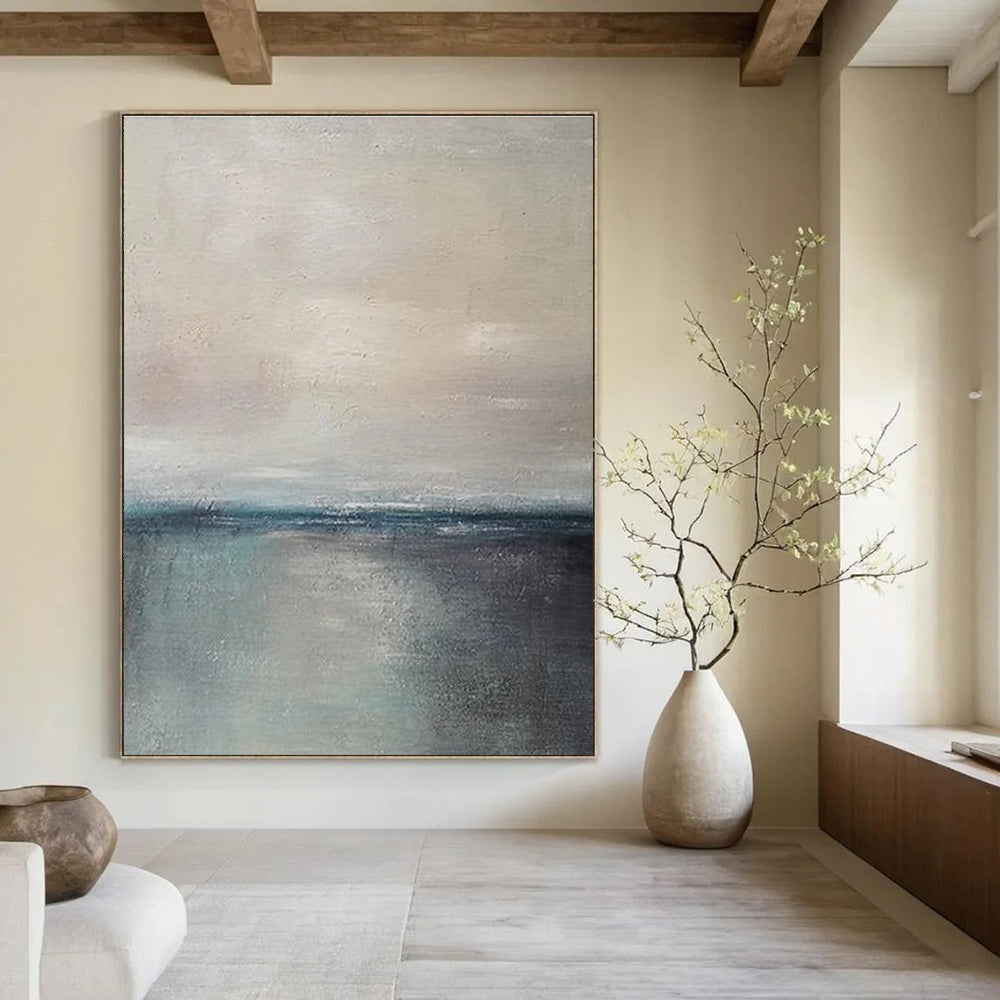 Minimalist Sea and Sky Abstract Painting for Coastal Bedroom Retreats HENG034