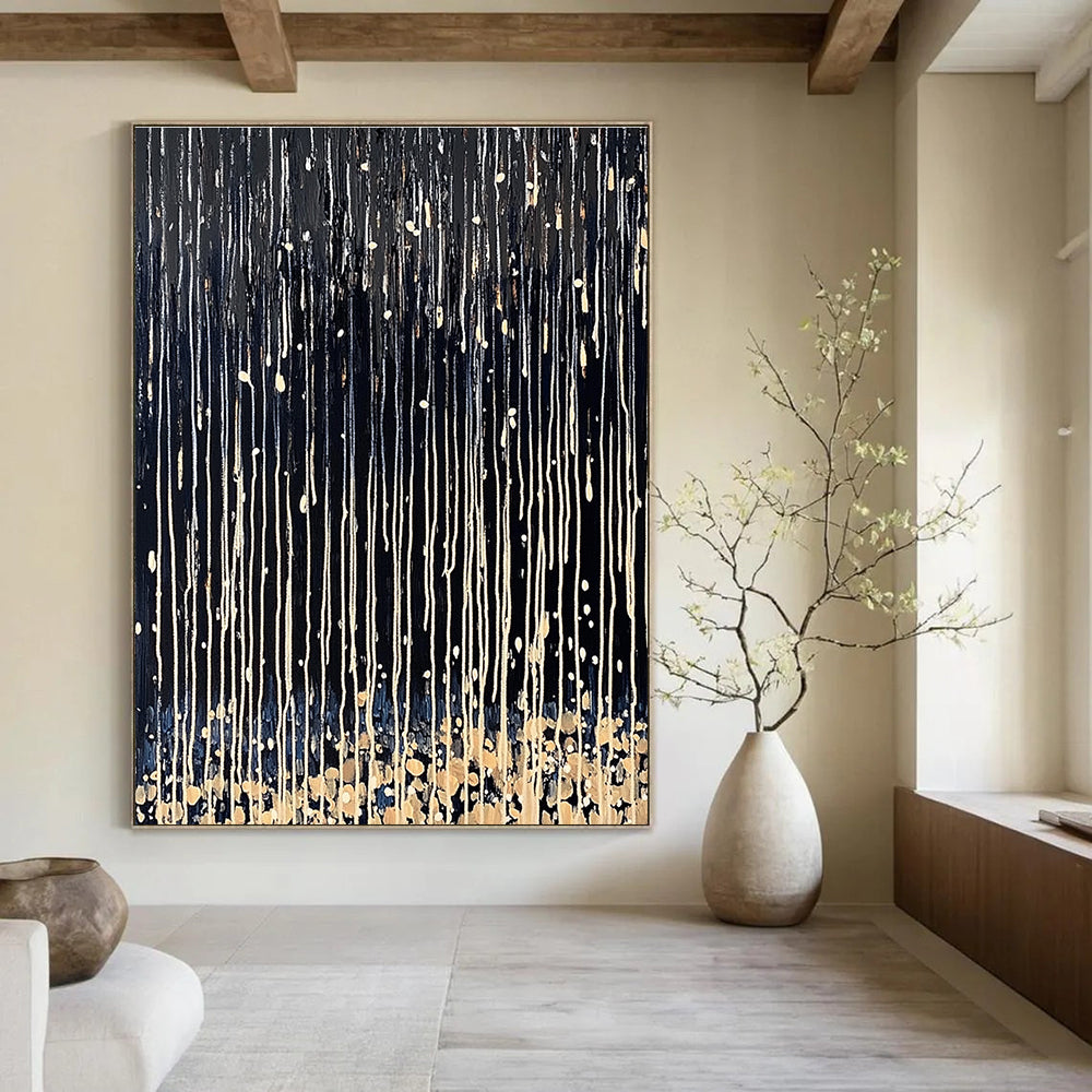 Dripping Black and White Dynamic Texture Abstract Painting GAB0276