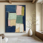Pastel Patchwork Abstract Painting for Scandinavian - Style Living Rooms HENG013