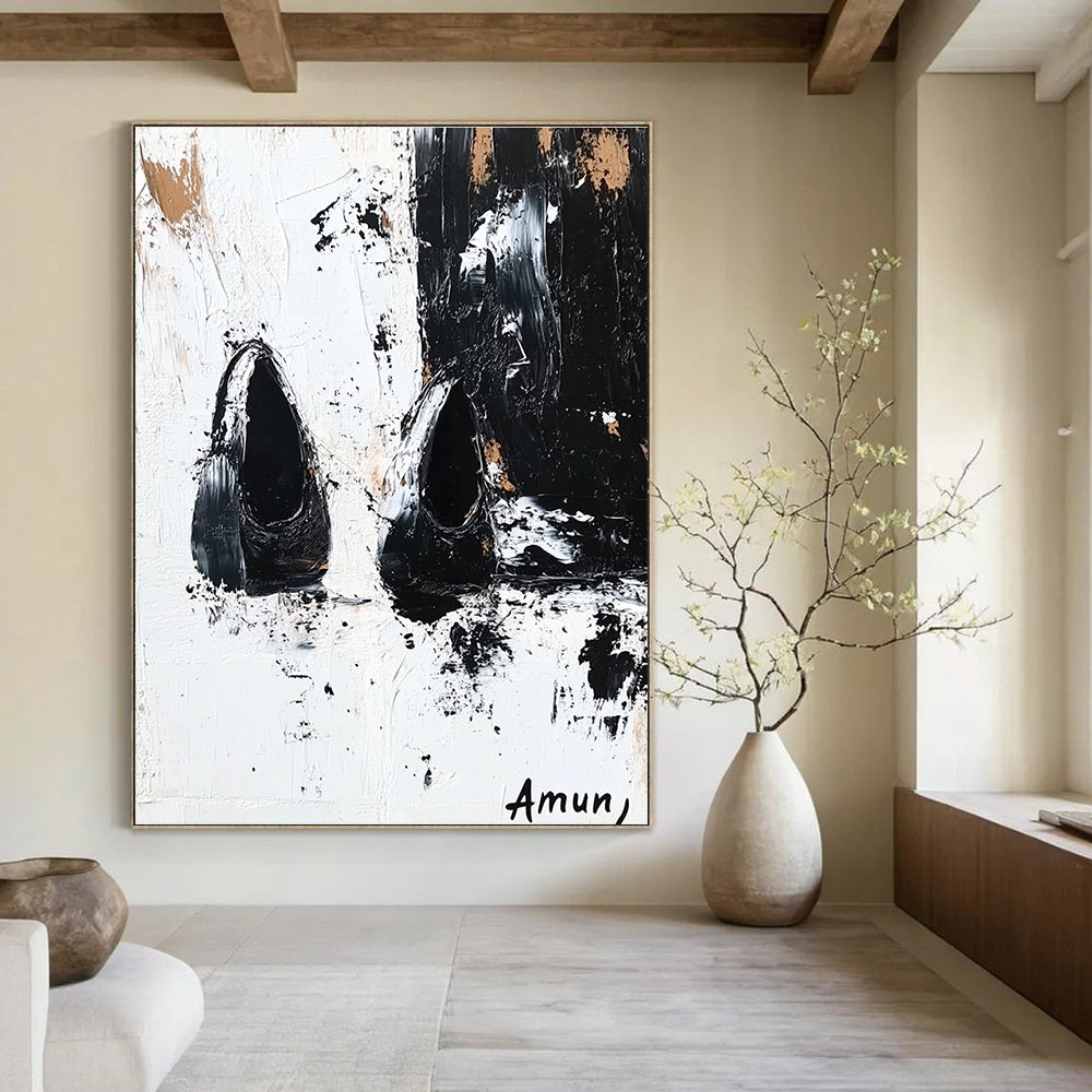 Black and White Shoe Abstract - Edgy Textured Abstract Art GAB0453