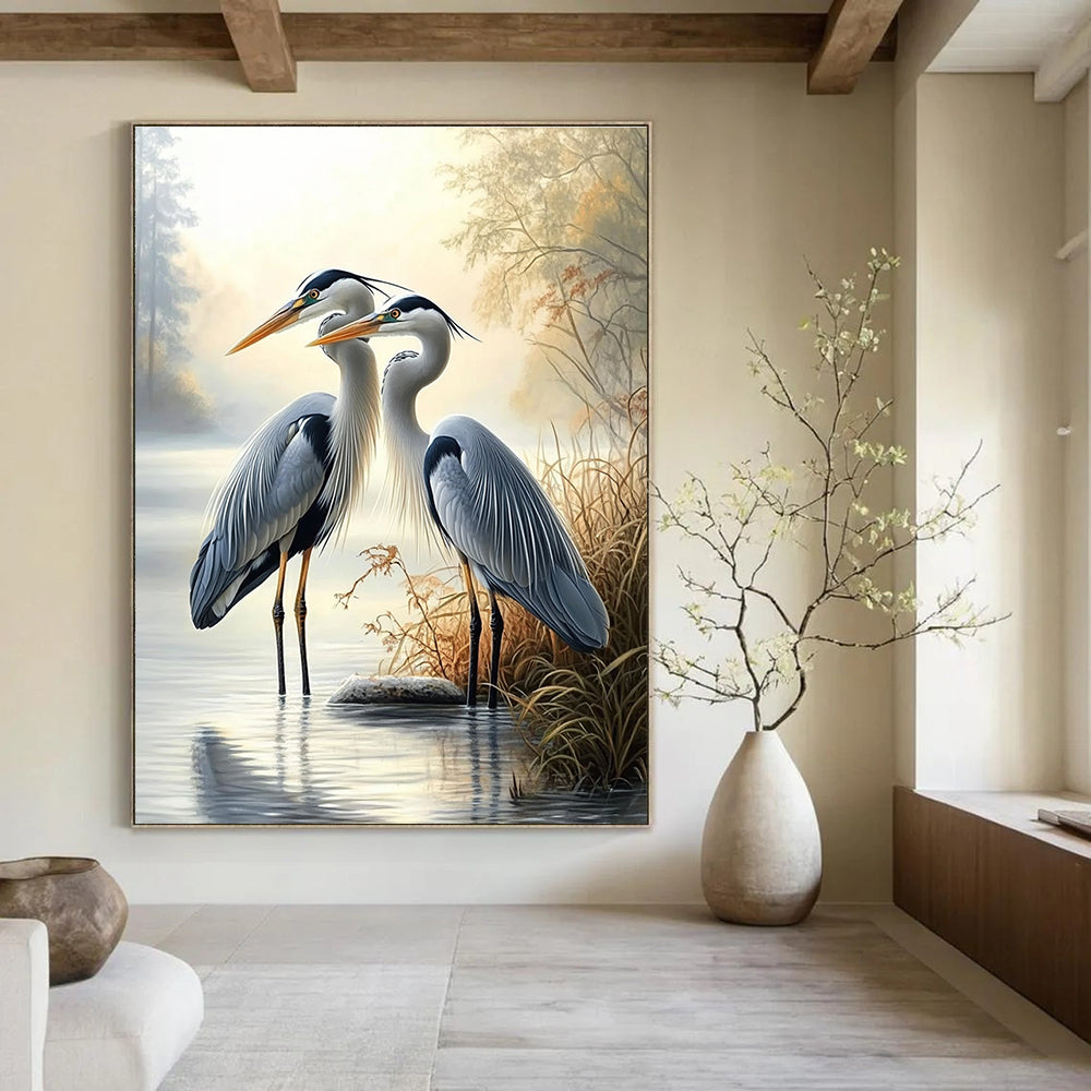 Herons by River Idyllic Abstract Painting for Nature - Loving Homes GAB1498