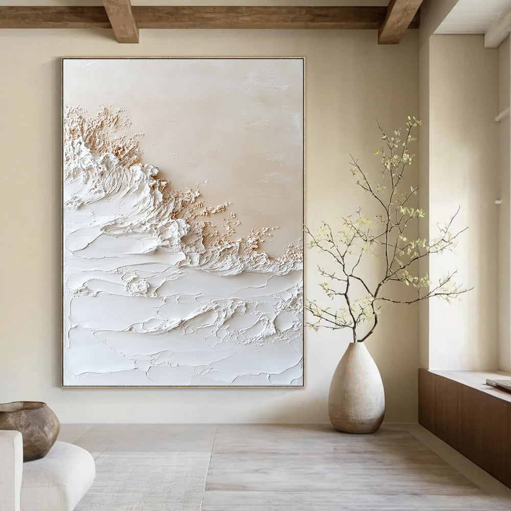 White Textured Waves Coastal Abstract Art GAB0374