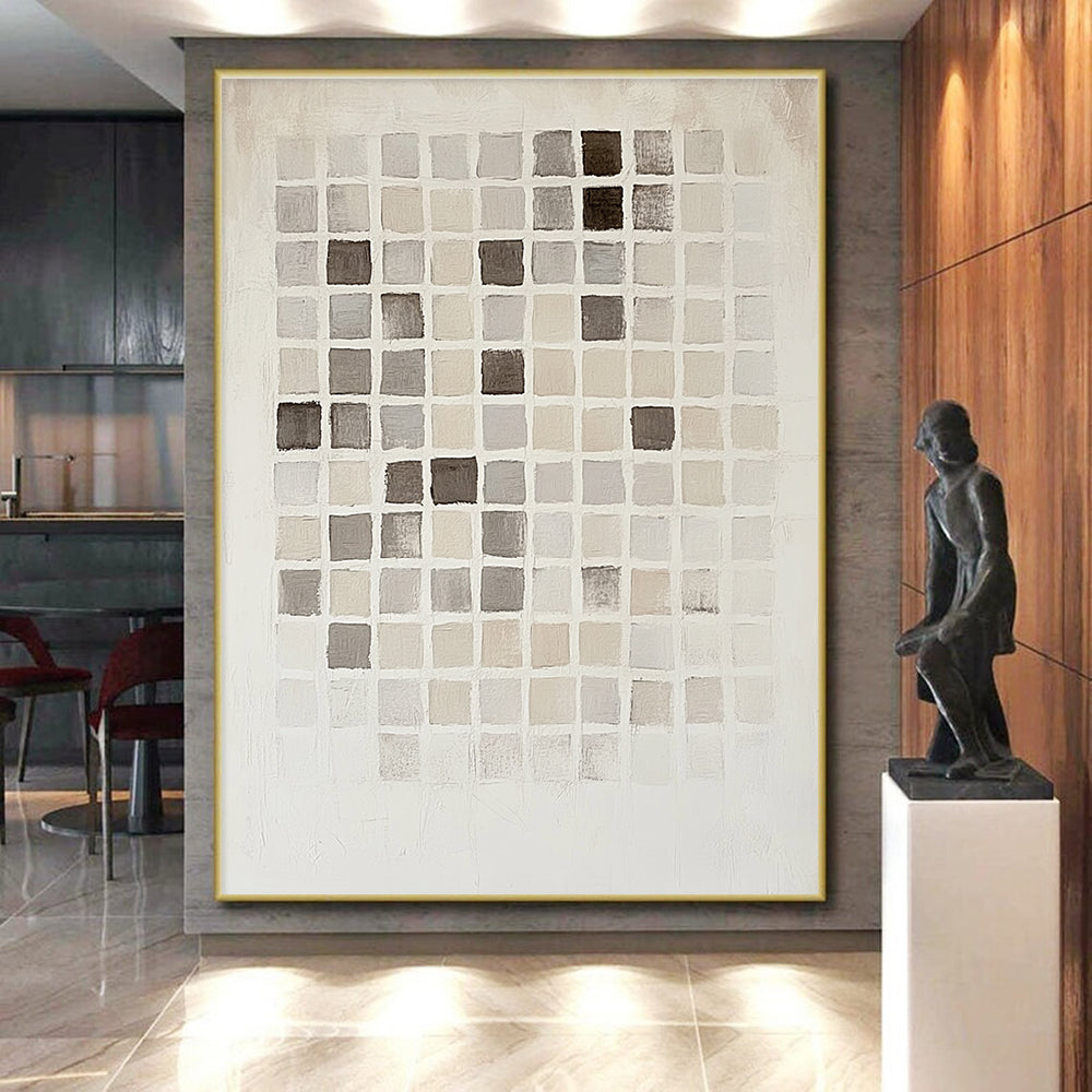 Monochromatic Grid Abstract Painting with Geometric Calm WINK295