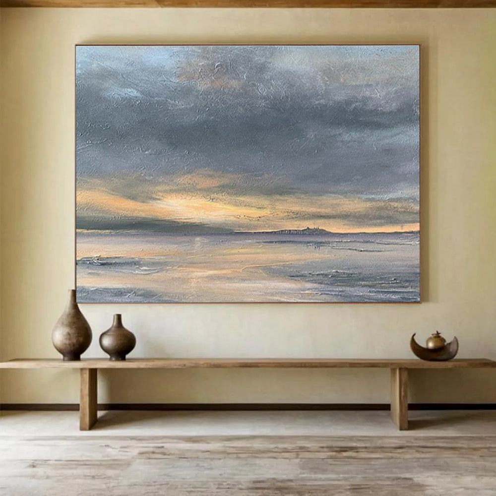 Sunset Over Coastal Horizon Landscape Abstract Painting for Art - Lovers’ Homes YHT022