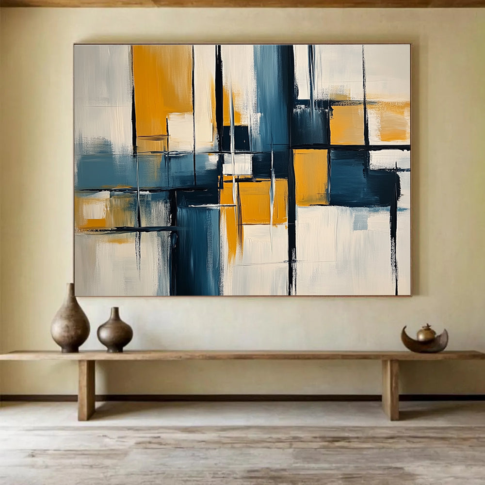 Blue, Yellow, and Black Abstract Painting ABS588