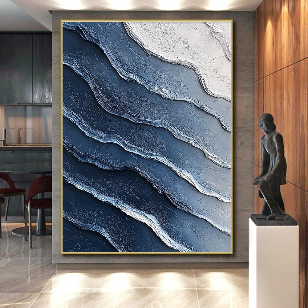 Blue and White Waves Abstract Painting with Coastal Calm WINK072