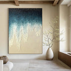 Blue and White Dripping Textured Abstract Painting for Art - Centric Living Rooms HENG343