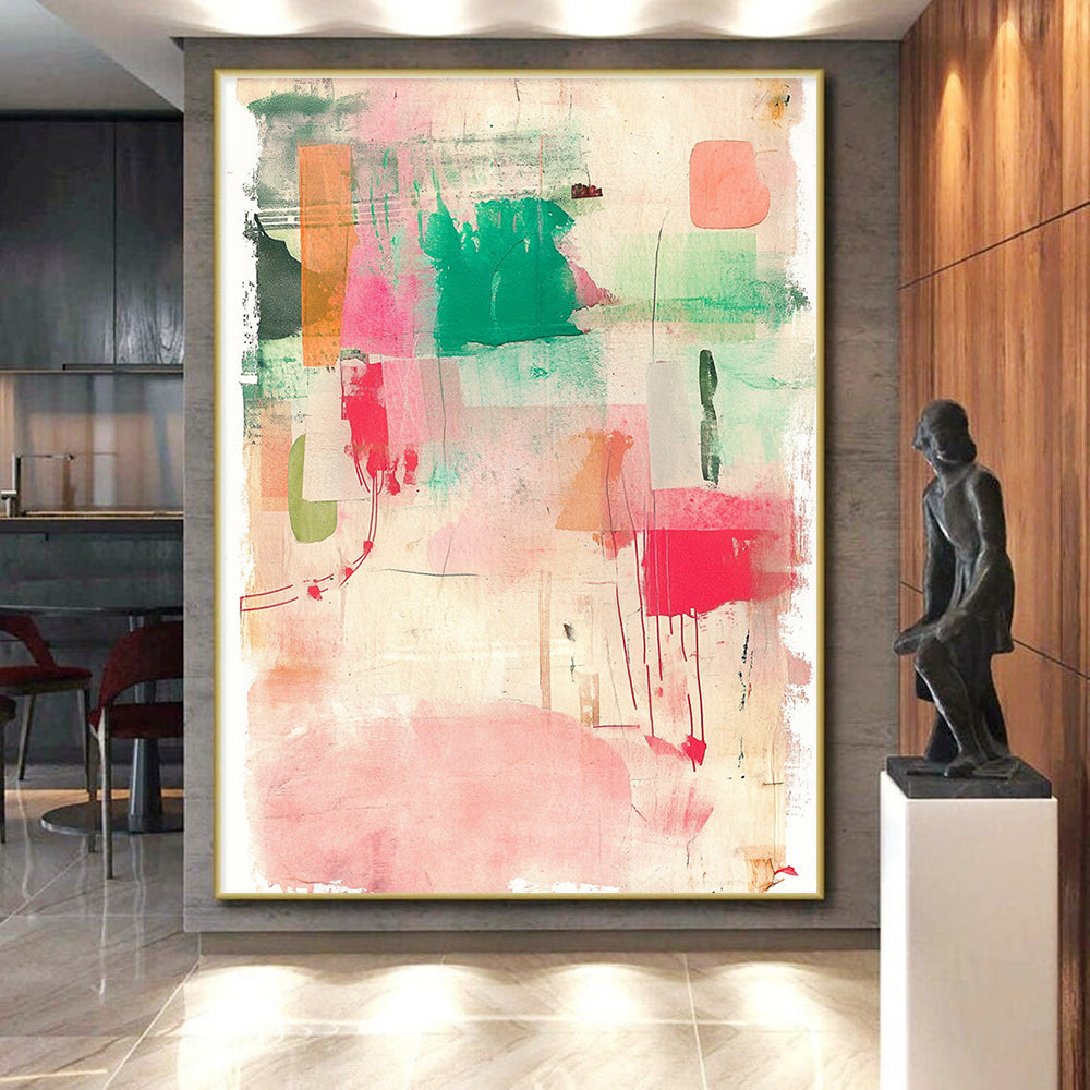 Green and Pink Abstract Fusion Abstract Painting with Fresh Vitality WINK201
