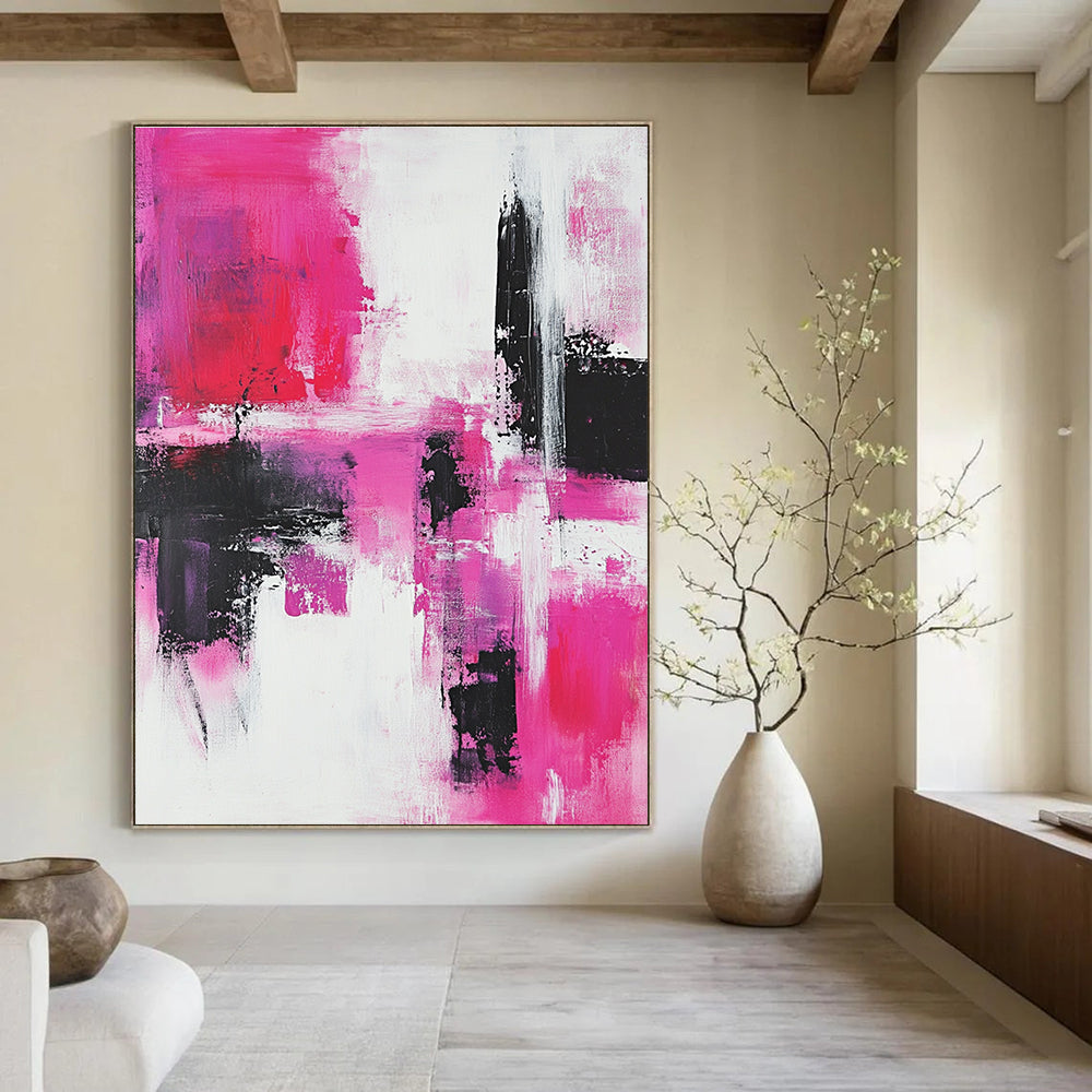 Bold Pink and Black Abstract Painting for Vibrant Interiors GAB0672