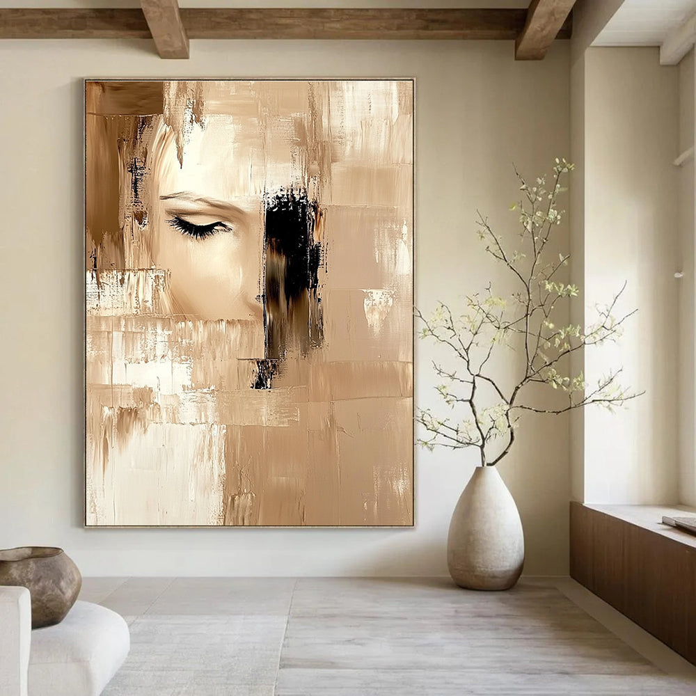 Fragmented Face in Neutrals - Introspective Abstract Figurative Art GAB0447