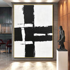 Geometric Black and White Abstract Painting with Structured Clarity WINK348