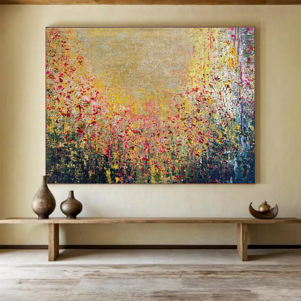 Colorful Flower Field Abstract Painting for Cheerful Breakfast Nooks YHT325