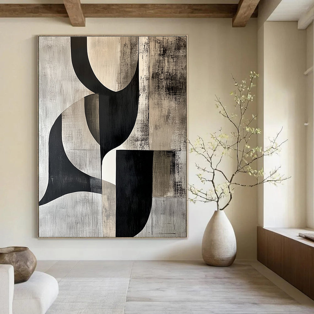 Black and Gray Geometric Abstract Painting for Industrial - Style Offices GAB0922