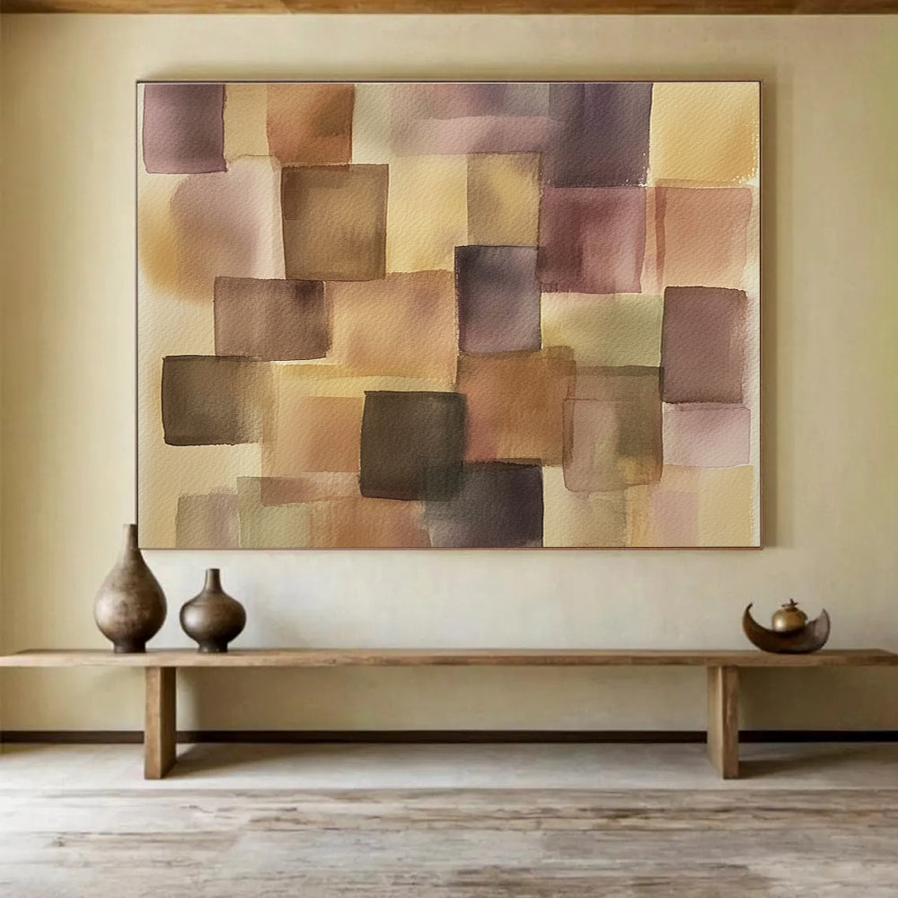Purple and Brown Squares 1 Abstract Painting with Harmonious Geometry ABS616