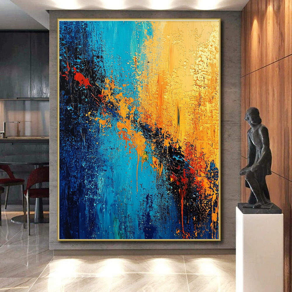 Blue - Orange Abstract Explosion Painting with Fiery Dynamism WINK387