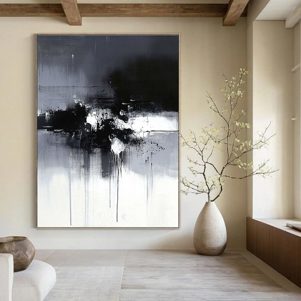 Black and White Drip Abstract Painting for Artistic - Styled Galleries GAB1092