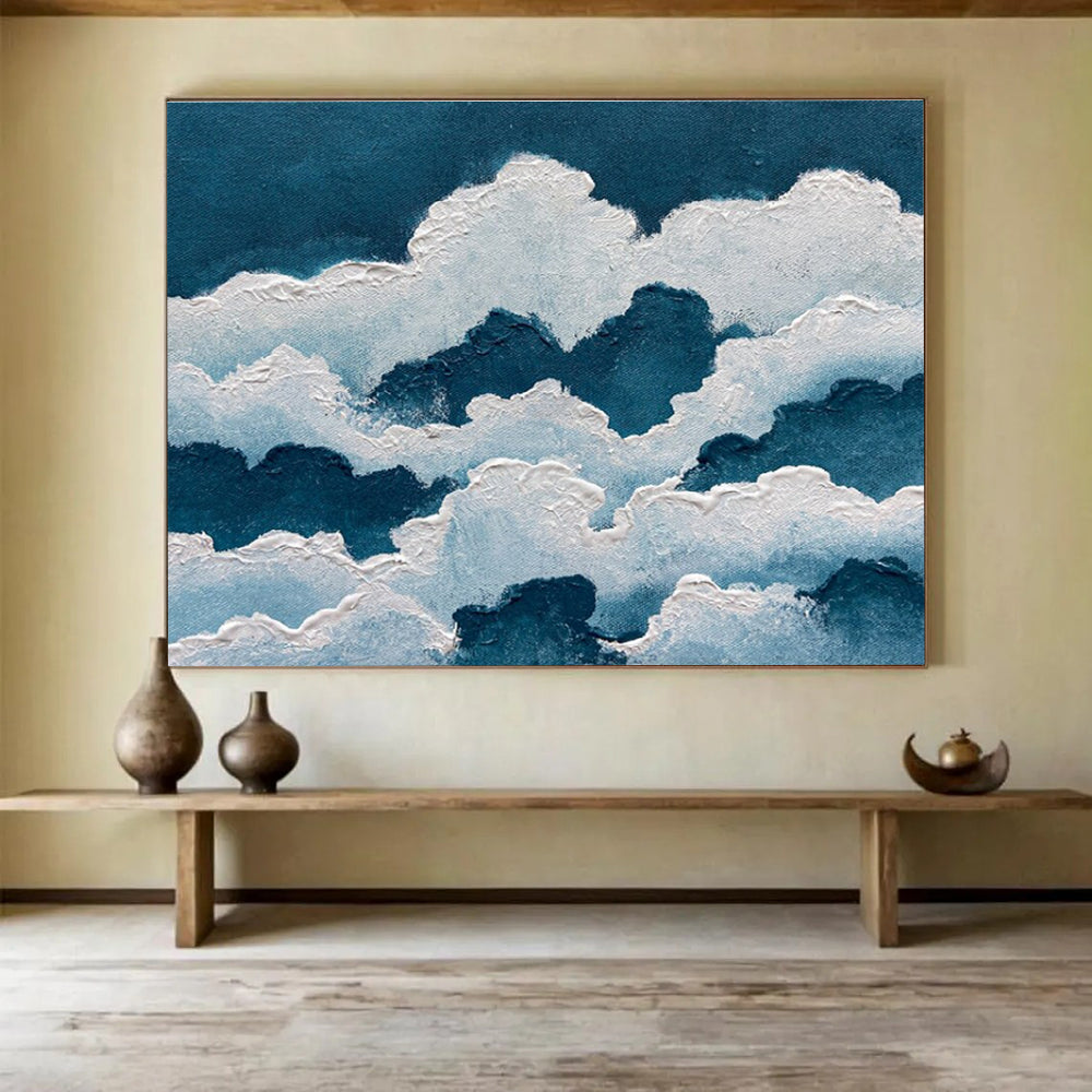 Textured Clouds Abstract Painting for Coastal Home Offices YHT364