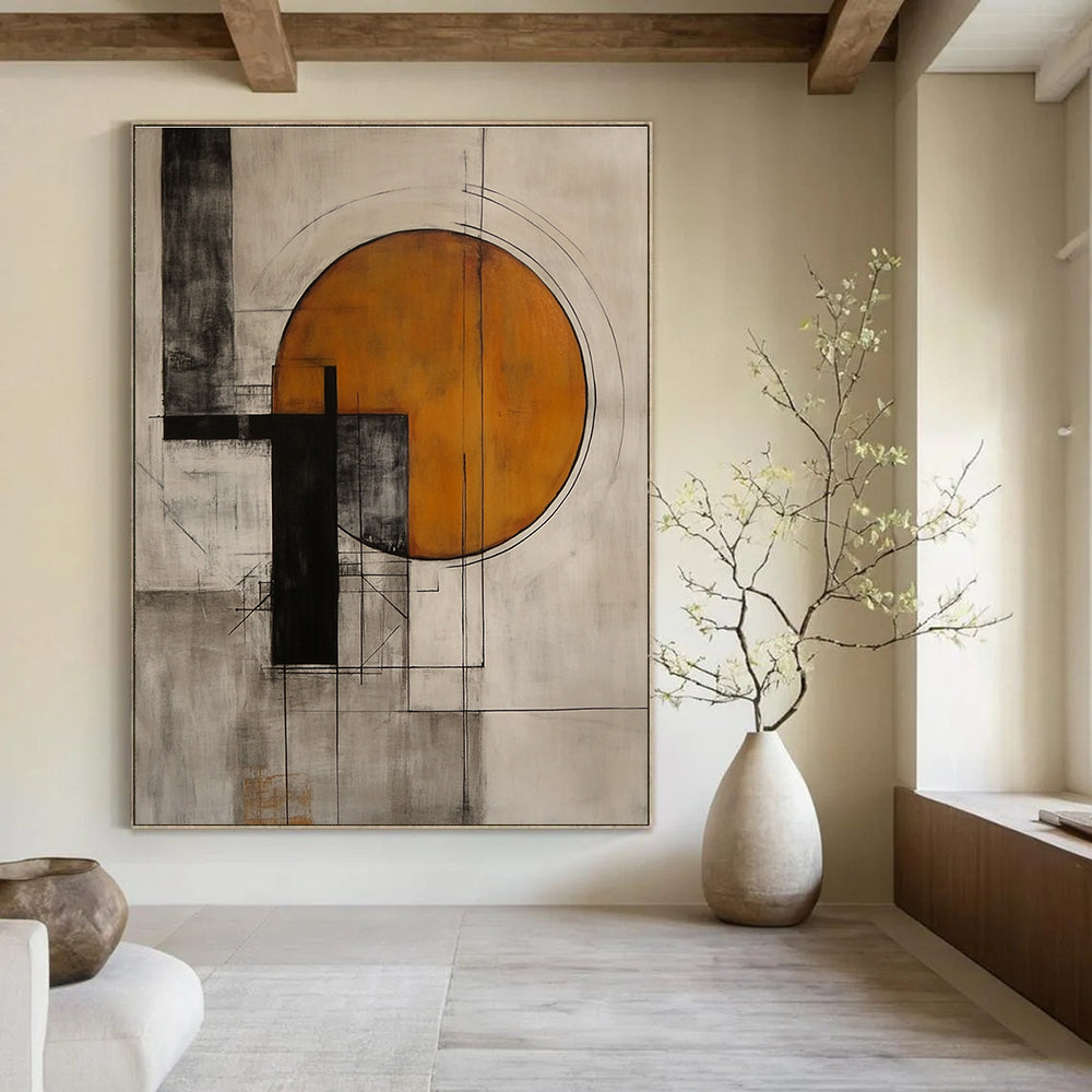 Geometric Abstract with Orange Circle Painting for Modern Offices GAB1131