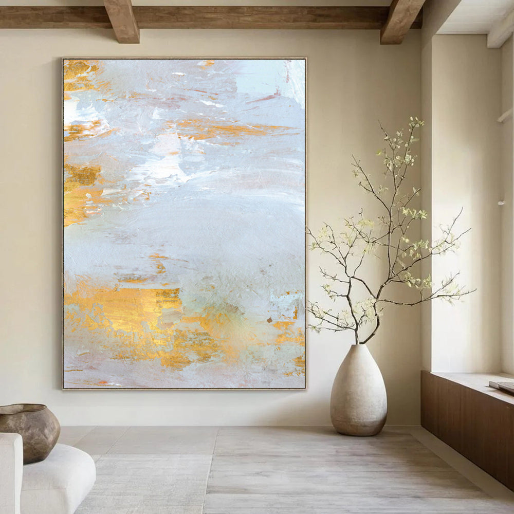 Gold - Accented Light Abstract Painting for Luxury Home Interiors HENG160