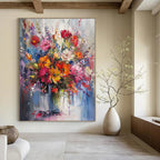 Impasto - Style Vibrant Flower Bouquet Abstract Painting for Lively Spaces HENG260