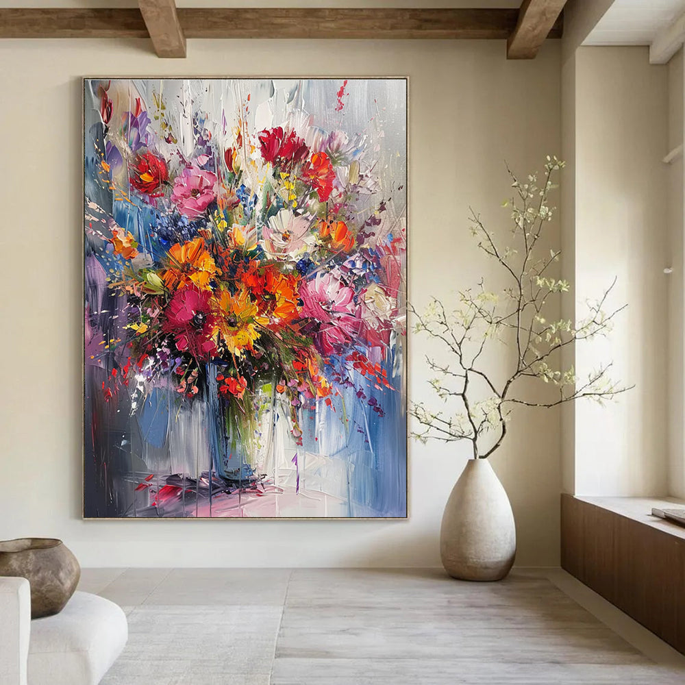 Impasto - Style Vibrant Flower Bouquet Abstract Painting for Lively Spaces HENG260