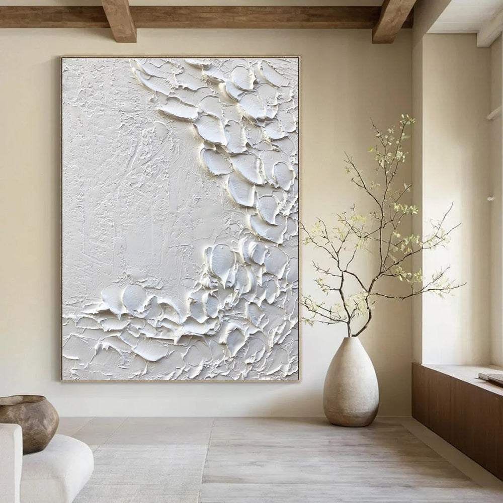 White - Gray Textured Line Art Abstract Painting for Modern Hallways HENG373