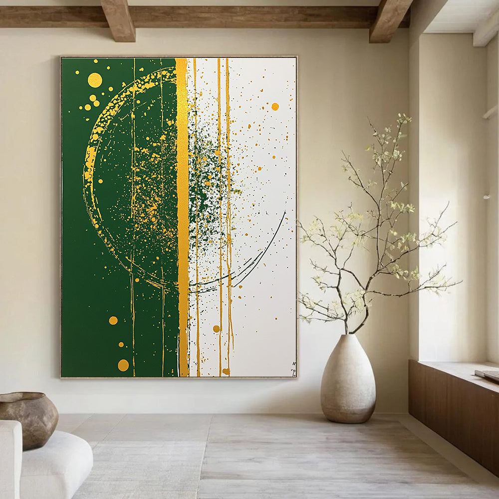 Green and Gold Splatter Bold Abstract Painting GAB0332