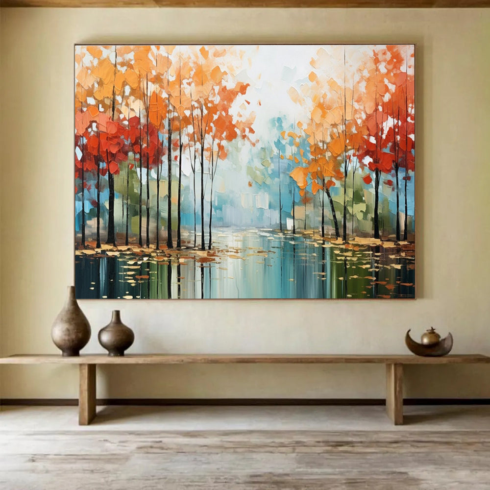 Scenic Autumn Forest Abstract Painting for Wellness Retreats YHT164