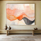 Orange and Pink Line Abstract Painting with Delicate, Flowing Textures ABS462