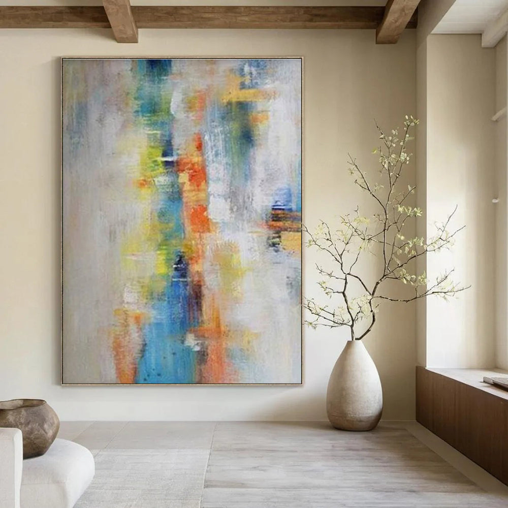 Soft Color Fusion Abstract Painting for Serene Bedrooms HENG412