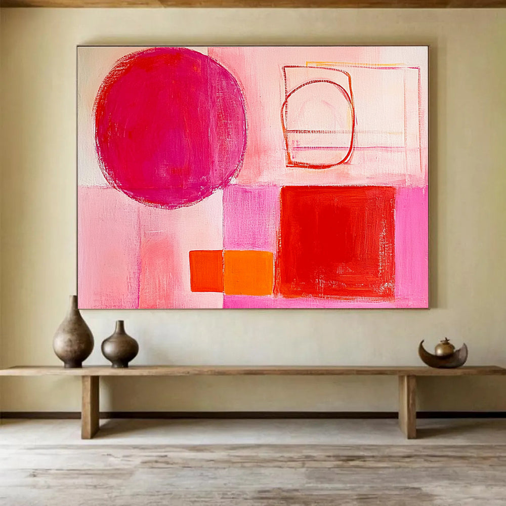Pink - Hued Geometric Abstraction Abstract Painting ABS131