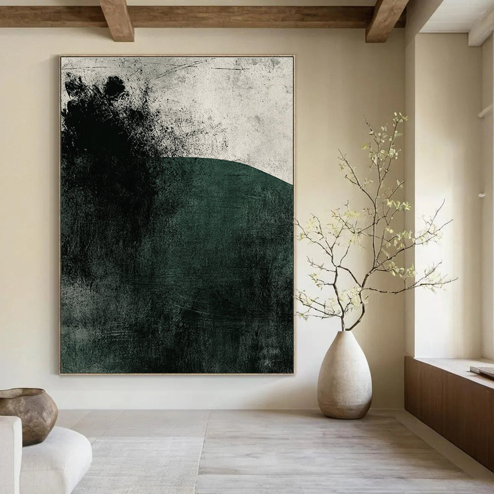 Dark Green and Black Abstract Painting for Nature - Inspired Studies GAB1012