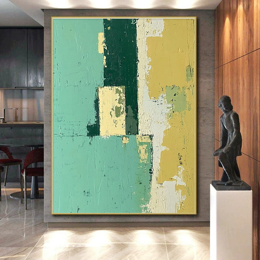Teal and Yellow Blocks Abstract Painting with Cheerful Contrast WINK108