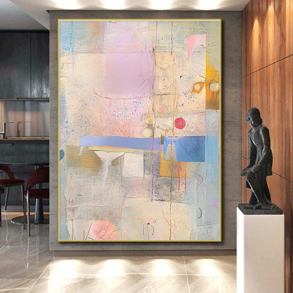Collage of Textures 2 Abstract Painting with Whimsical Assemblage WINK195