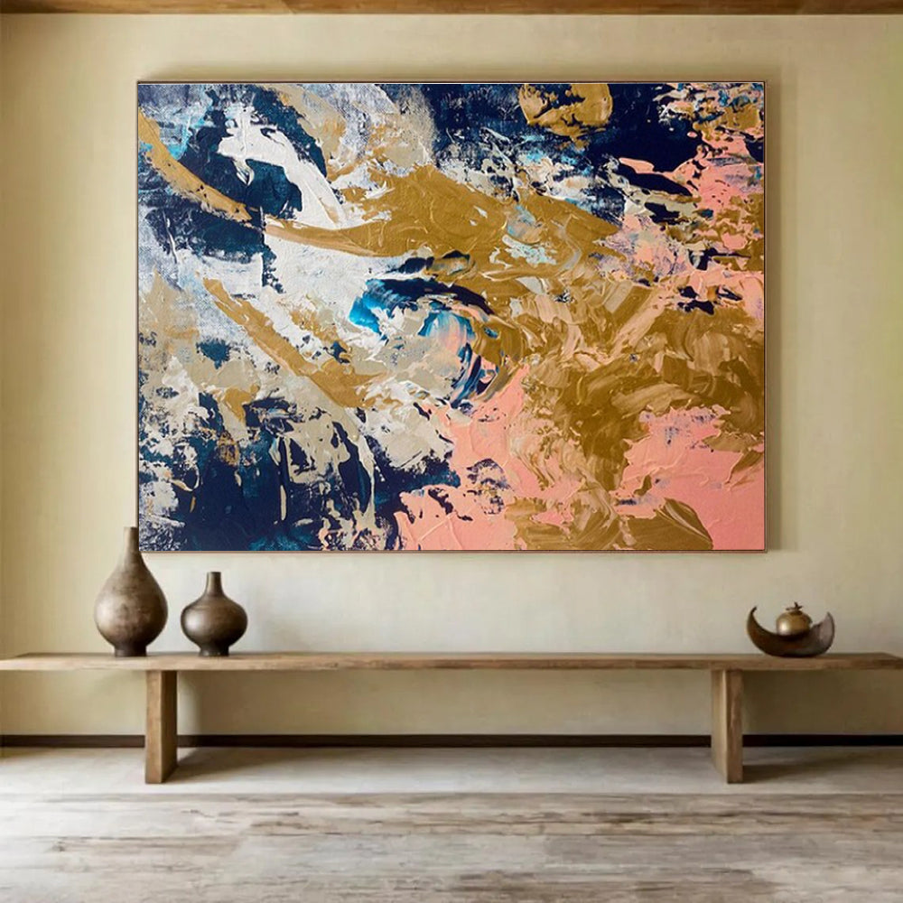 Navy - Gold - Pink Abstract Painting for Luxe Cocktail Lounges YHT381