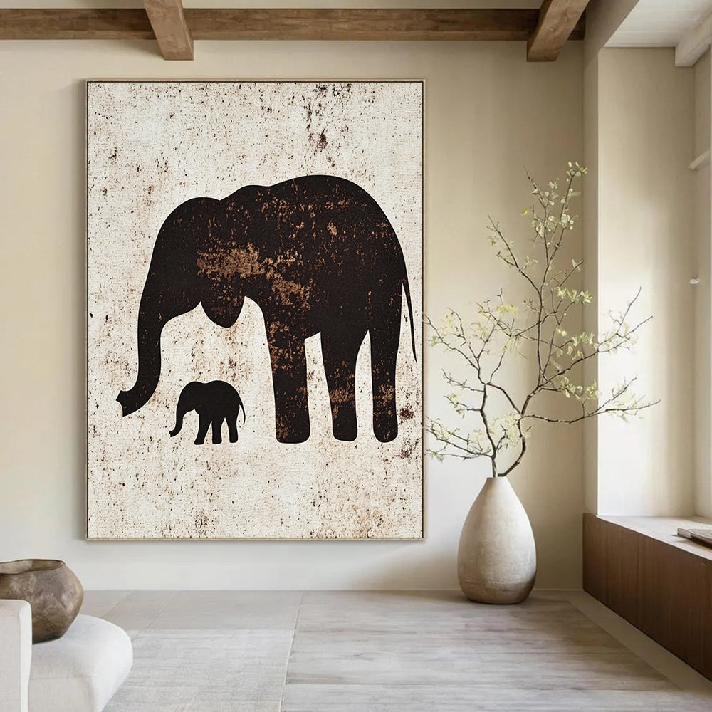 Elephant Silhouette Art Textured Wildlife Abstract Painting GAB0232