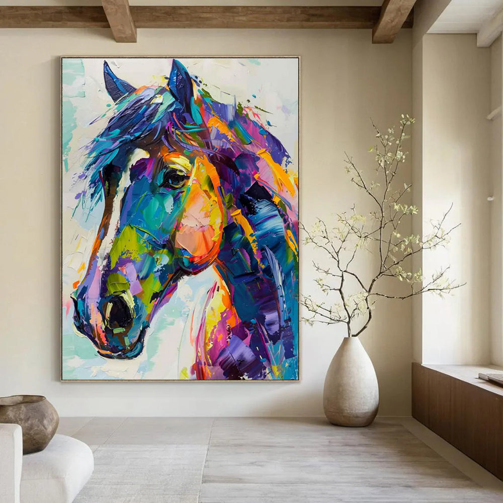 Colorful Horse Portrait Abstract Painting for Equestrian - Themed Clubs HENG086