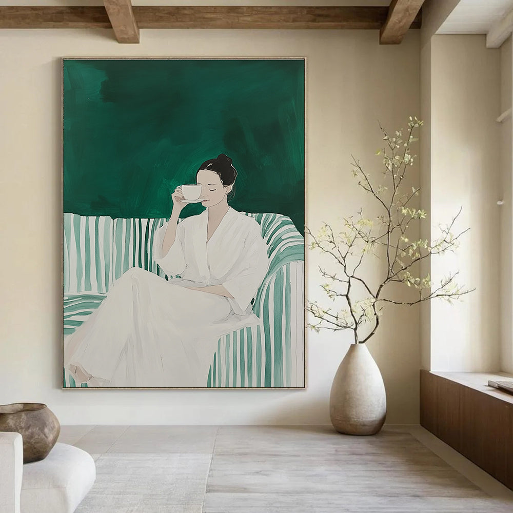 Woman with a Cup Serene Lifestyle Abstract Painting GAB0259