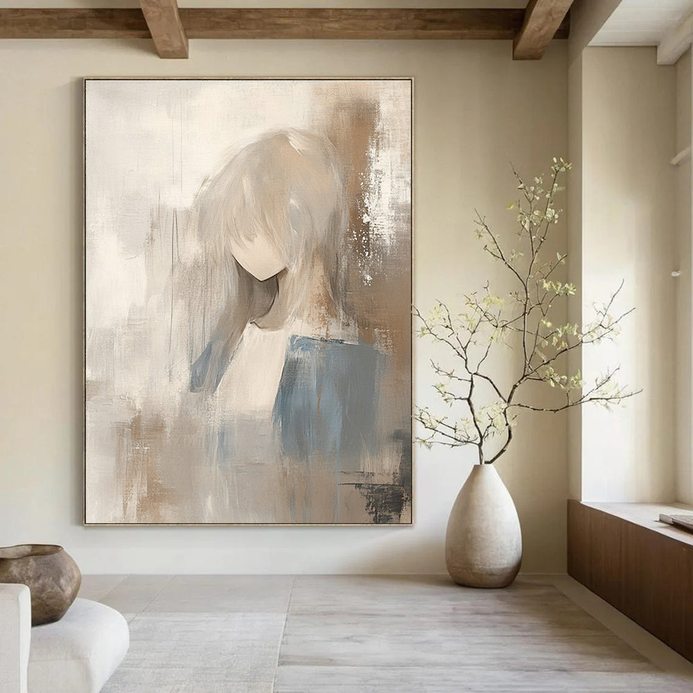 Figure in Neutral Tones Abstract Painting for Serene - Themed Bedrooms GAB0930